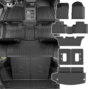 powoq Floor Mat Compatible with 2016-2025 Dodge Durango 6 Seats Trunk Liner 3rd Backrest Mat Replacement for 2016-2025 Dodge Durango Accessories(Trunk Mat 3rd Backrest Mat 6 Seats Floor Mat)