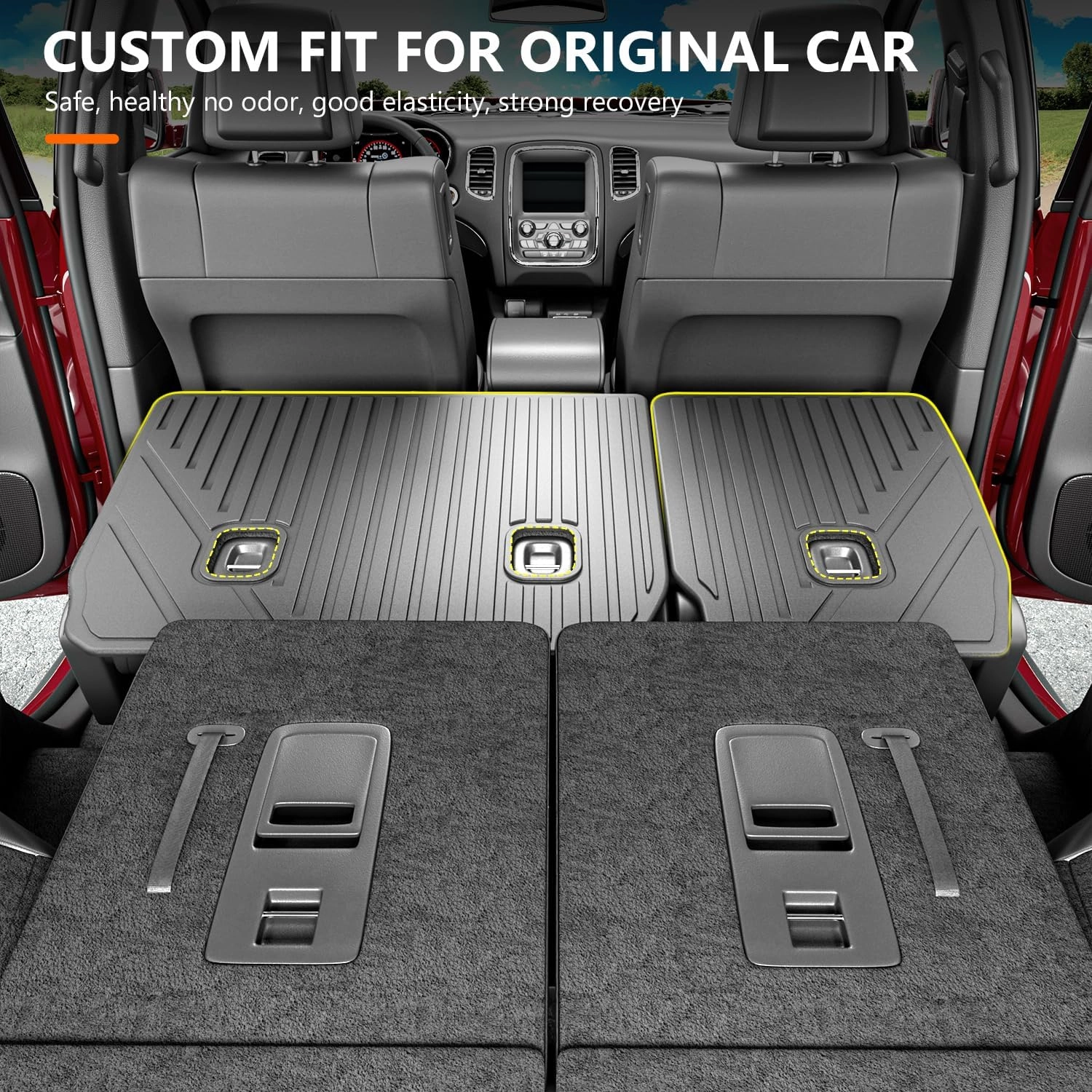 powoq 7 Seats Cargo Mat Compatible with 2016-2025 Dodge Durango Trunk Mat TPE 2nd Back Seat Protector Cargo Liner Trunk Liner Replacement for 2016-2025 Dodge Durango Accessories