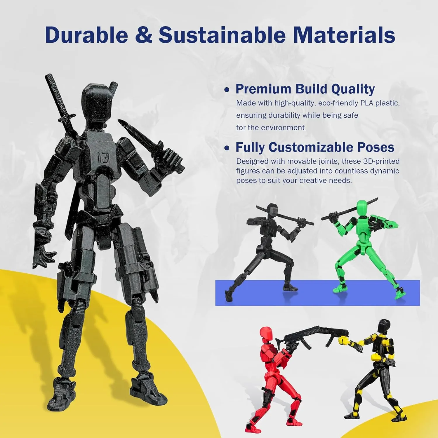 Pre-Assembly 3D Printed 5.54'' Dummy13 Action Figure, Multi-Jointed Tian13, Articulated T13 Desktop Decoration,12 in 1 Accessories, Best Birthday Festival Gift (Black red Black Green)