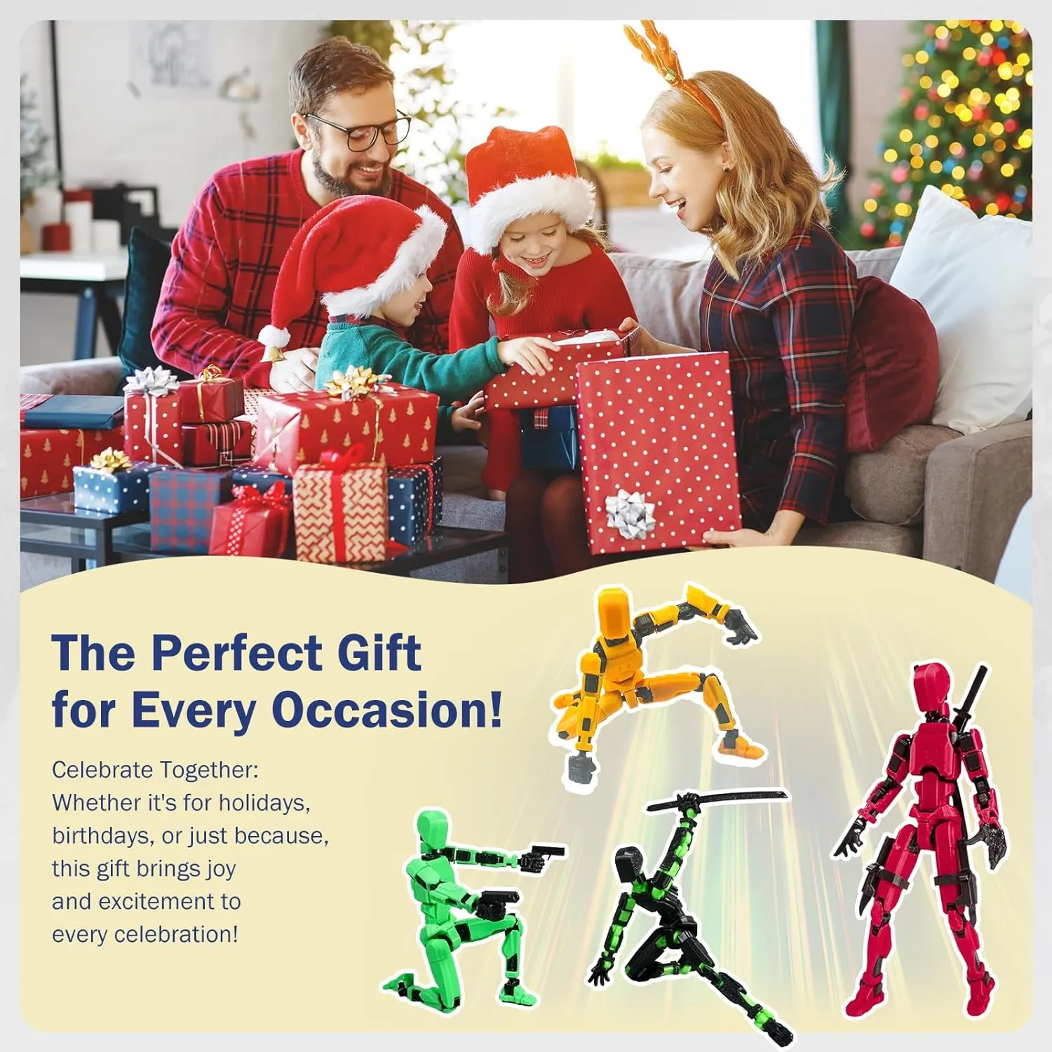 Pre-Assembly 3D Printed 5.54'' Dummy13 Action Figure, Multi-Jointed Tian13, Articulated T13 Desktop Decoration,12 in 1 Accessories, Best Birthday Festival Gift (Black red Black Green)