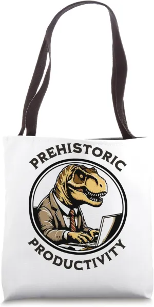 Prehistoric Productivity Dinosaur in Suit Graphic Tote Bag