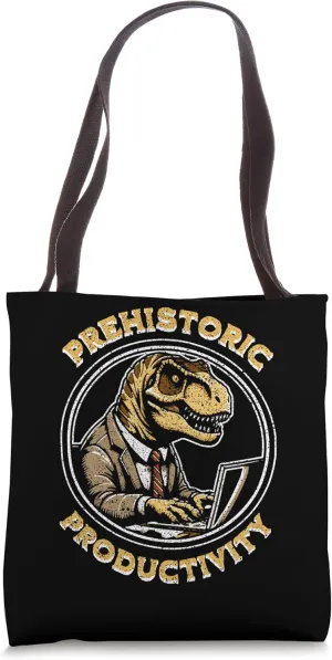 Prehistoric Productivity Dinosaur in Suit Graphic Tote Bag