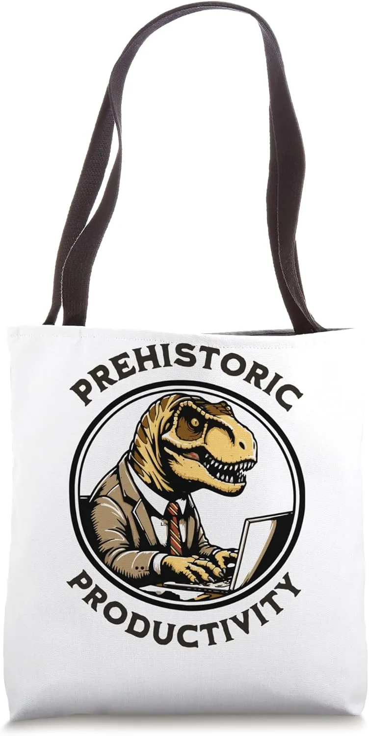 Prehistoric Productivity Dinosaur in Suit Graphic Tote Bag