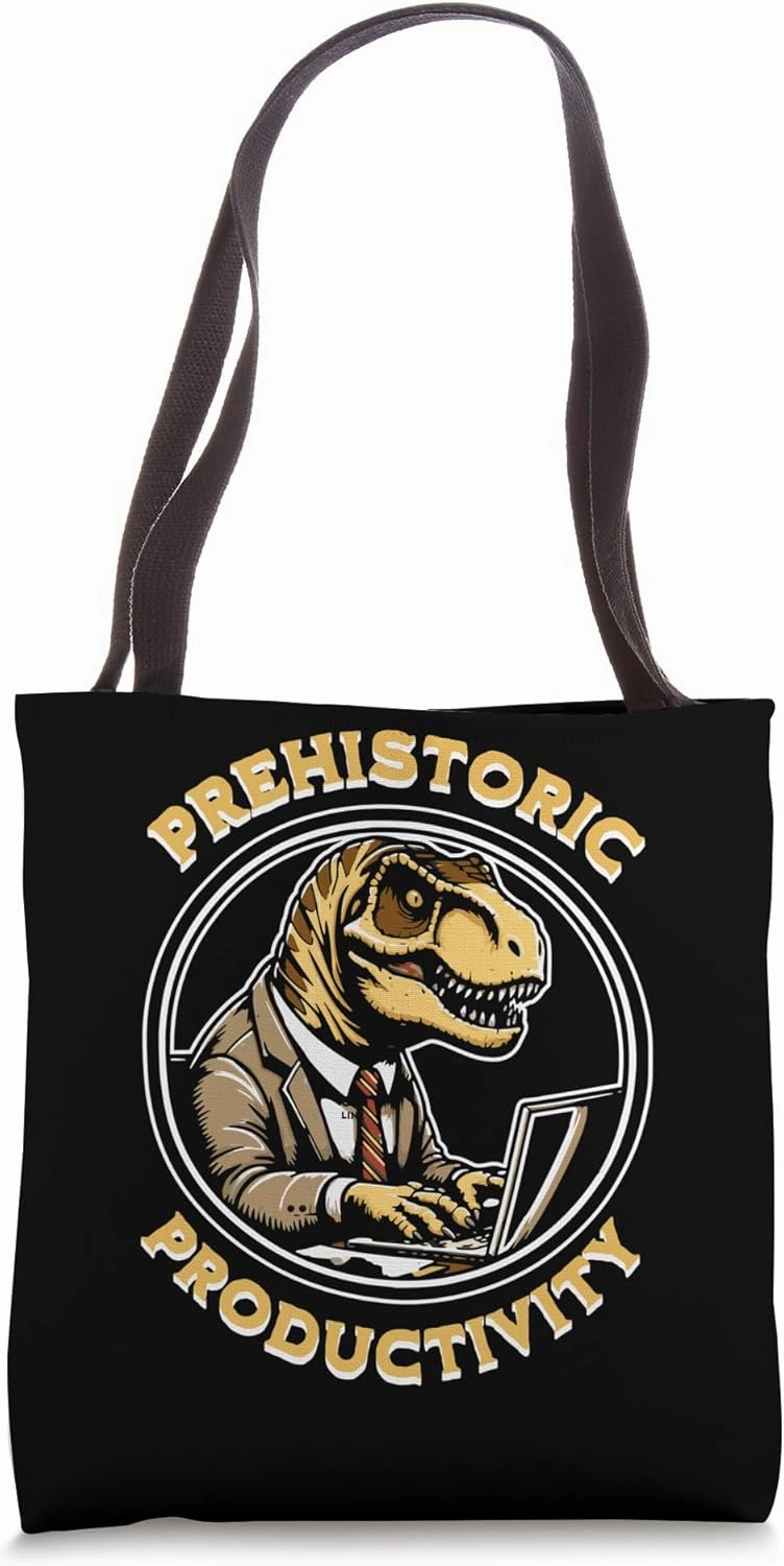 Prehistoric Productivity Dinosaur in Suit Graphic Tote Bag