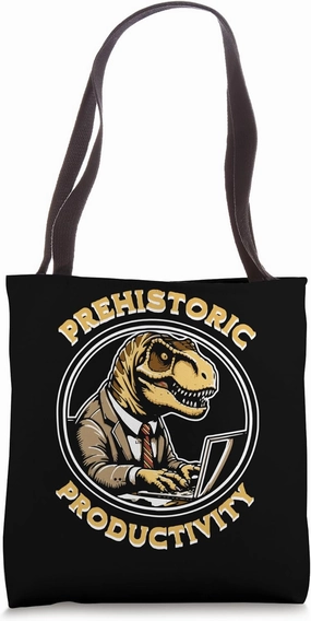 Prehistoric Productivity Dinosaur in Suit Graphic Tote Bag