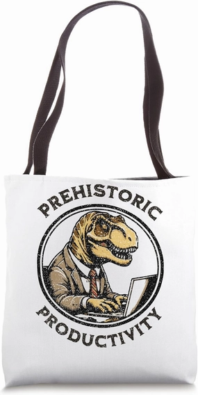Prehistoric Productivity Dinosaur in Suit Graphic Tote Bag