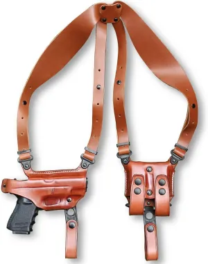 Premium Leather Horizontal Shoulder Holster System with Double Magazine Carrier for Mossberg MC2C 9mm Compact 3.9'' Barrel, Right Hand Draw, Brown Color #1627#