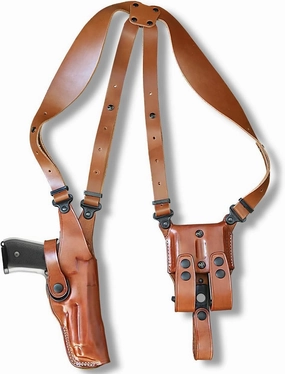 Premium Leather Vertical Shoulder Holster System with Double Magazine Carrier Fits Heckler & Koch CC9 Micro Compact 9mm 3.32" Barrel, Right Hand Draw, Brown Color #1693#