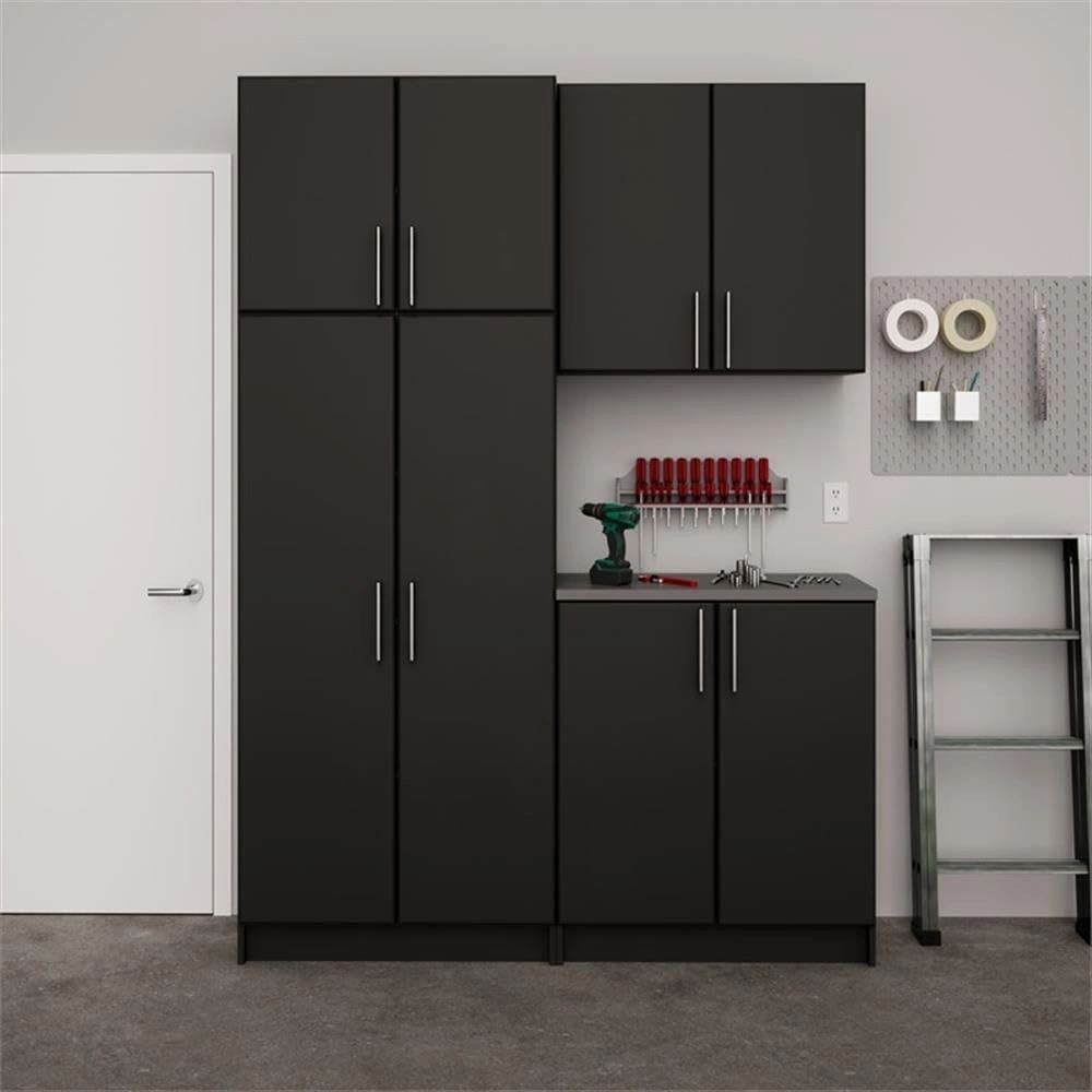 Prepac Elite Functional 4-Piece Garage Cabinets and Storage System Set F, Simplistic Garage Closet Shop Cabinets 16" D x 64" W x 89" H, Black, BRSX-1015-4M