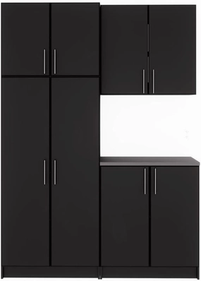 Prepac Elite Functional 4-Piece Garage Cabinets and Storage System Set F, Simplistic Garage Closet Shop Cabinets 16" D x 64" W x 89" H, Black, BRSX-1015-4M
