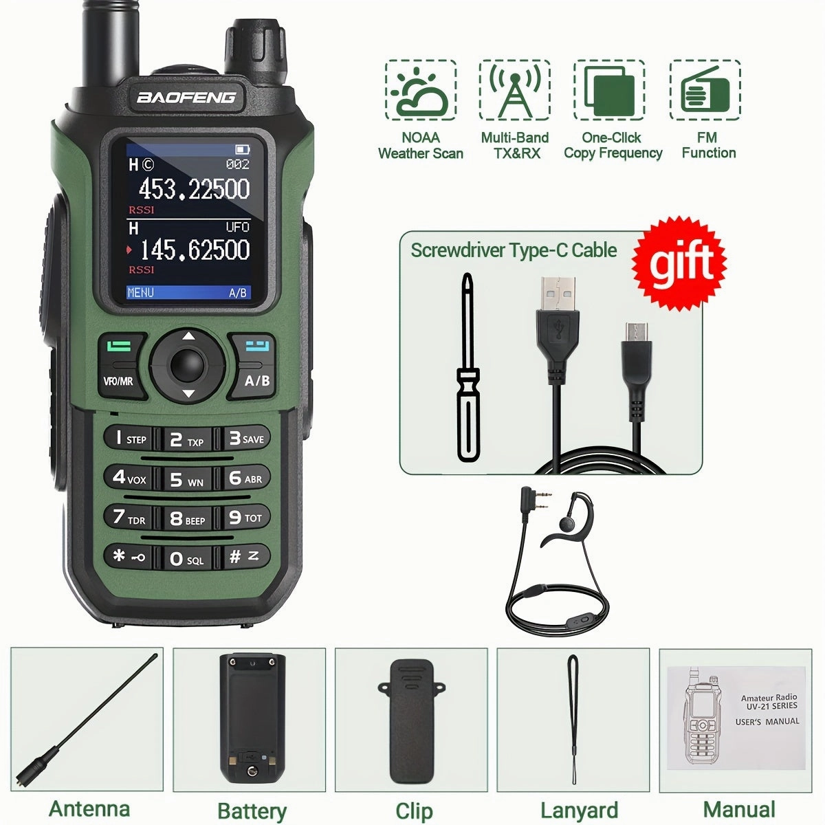 Protable BaoFeng UV-21R Ham Radio - Intercoms with Long Range UHF VHF Dual Band 2-Way Radio, Full Kit, Type-C Cable, and Upgraded Features of UV-5R
