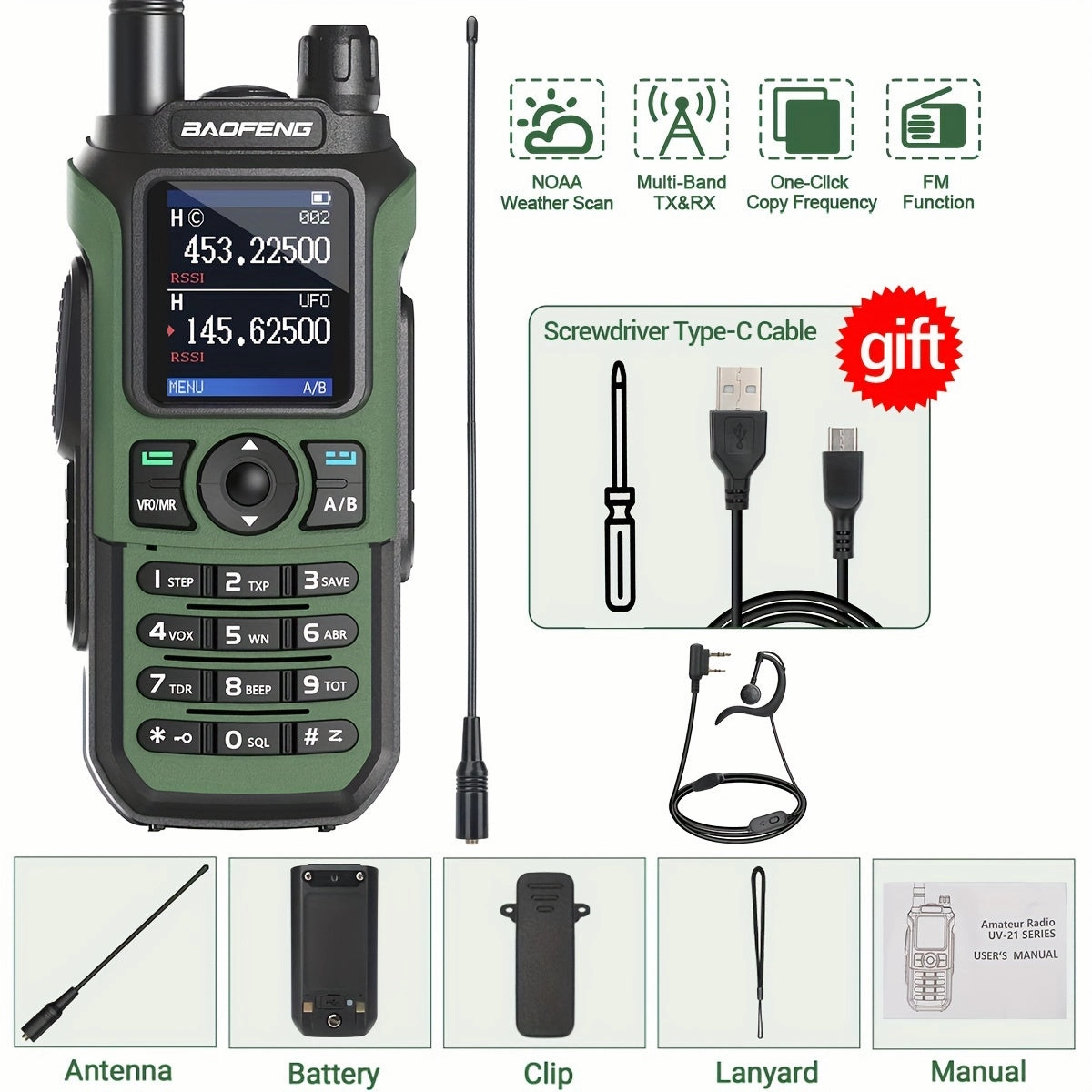 Protable BaoFeng UV-21R Ham Radio - Intercoms with Long Range UHF VHF Dual Band 2-Way Radio, Full Kit, Type-C Cable, and Upgraded Features of UV-5R