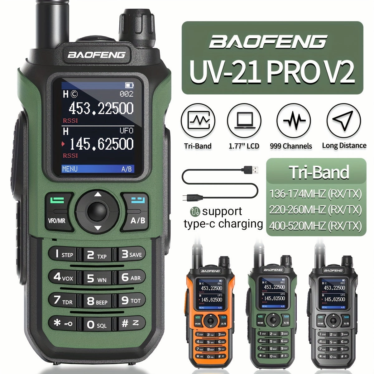 Protable BaoFeng UV-21R Ham Radio - Intercoms with Long Range UHF VHF Dual Band 2-Way Radio, Full Kit, Type-C Cable, and Upgraded Features of UV-5R
