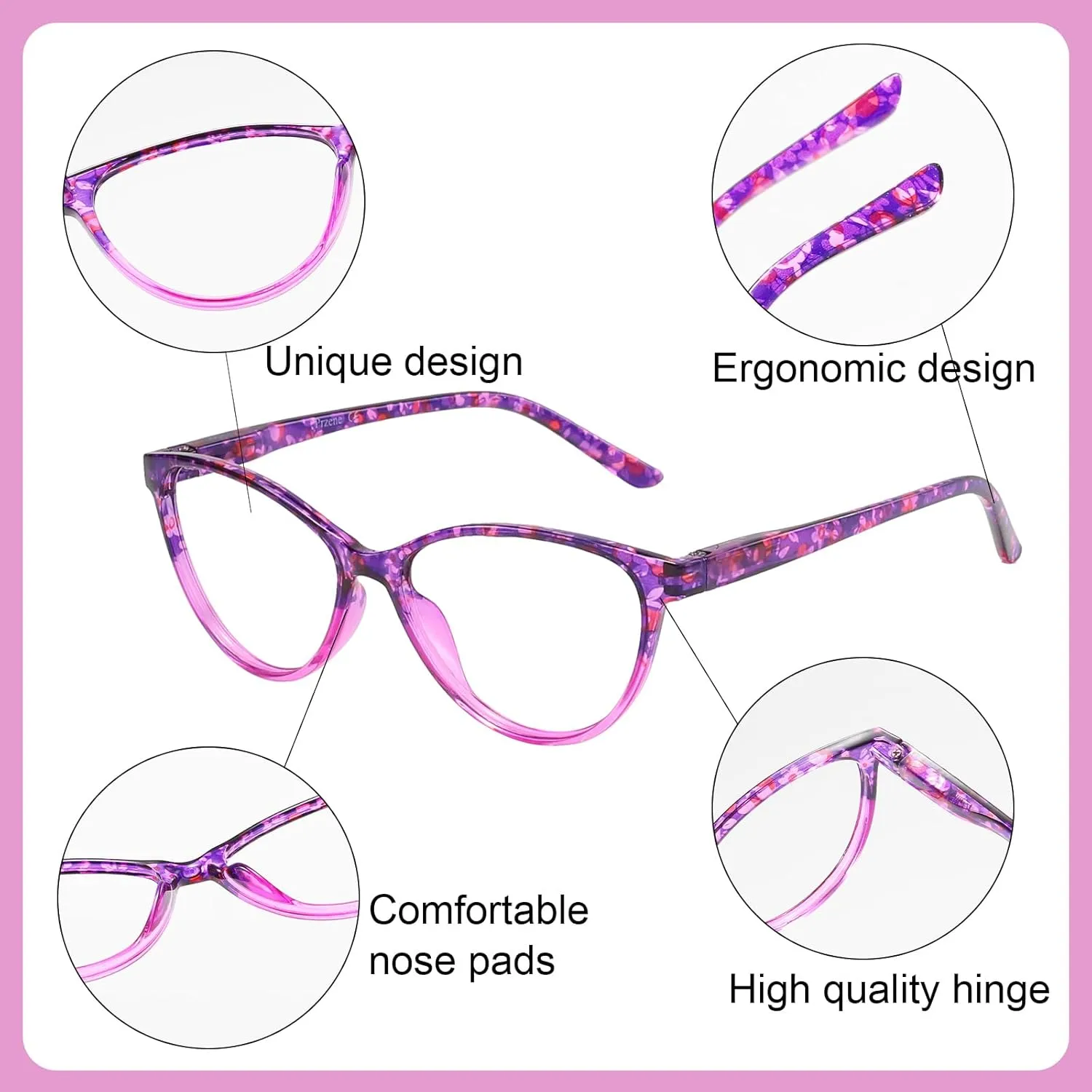 Przene 4 Pack Blue Light Blocking Reading Glasses,Readers for Women and Men with Spring Hinge