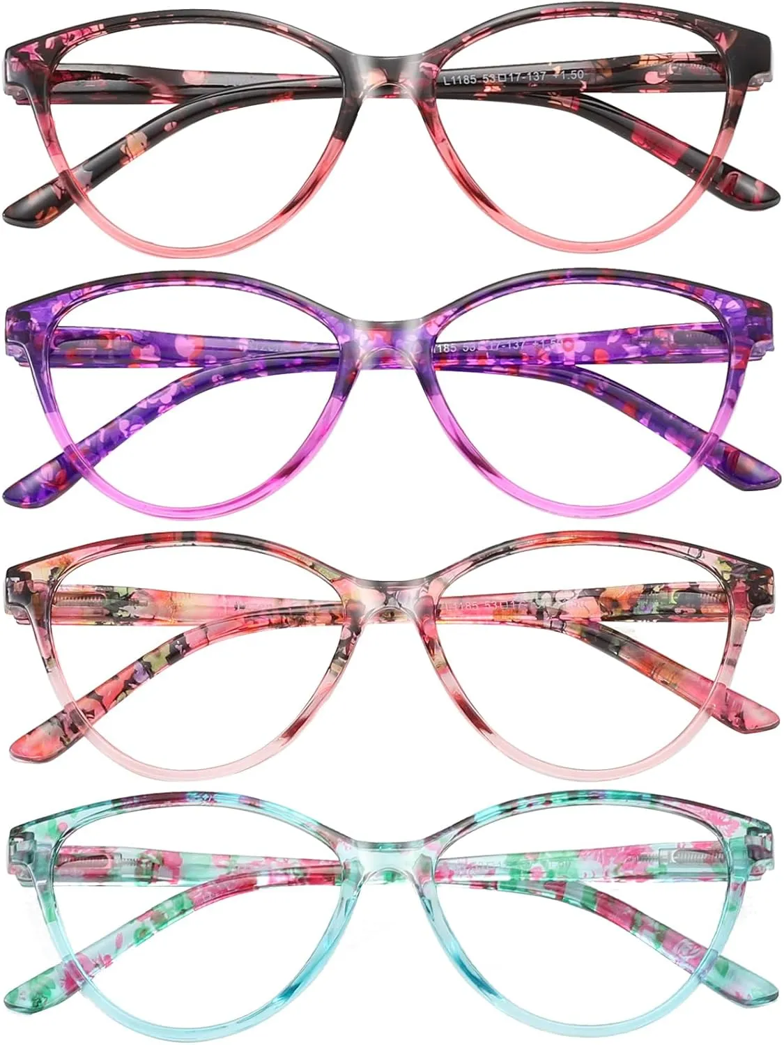 Przene 4 Pack Blue Light Blocking Reading Glasses,Readers for Women and Men with Spring Hinge