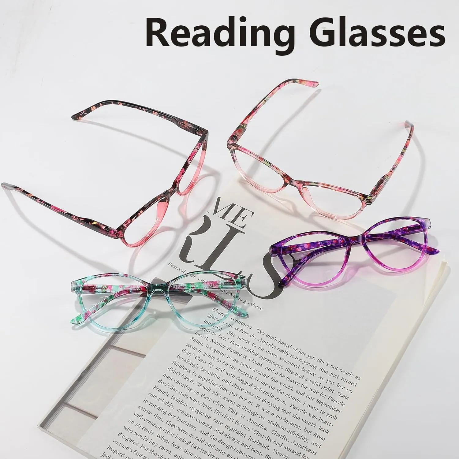 Przene 4 Pack Blue Light Blocking Reading Glasses,Readers for Women and Men with Spring Hinge