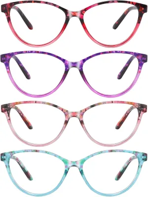 Przene 4 Pack Blue Light Blocking Reading Glasses,Readers for Women and Men with Spring Hinge