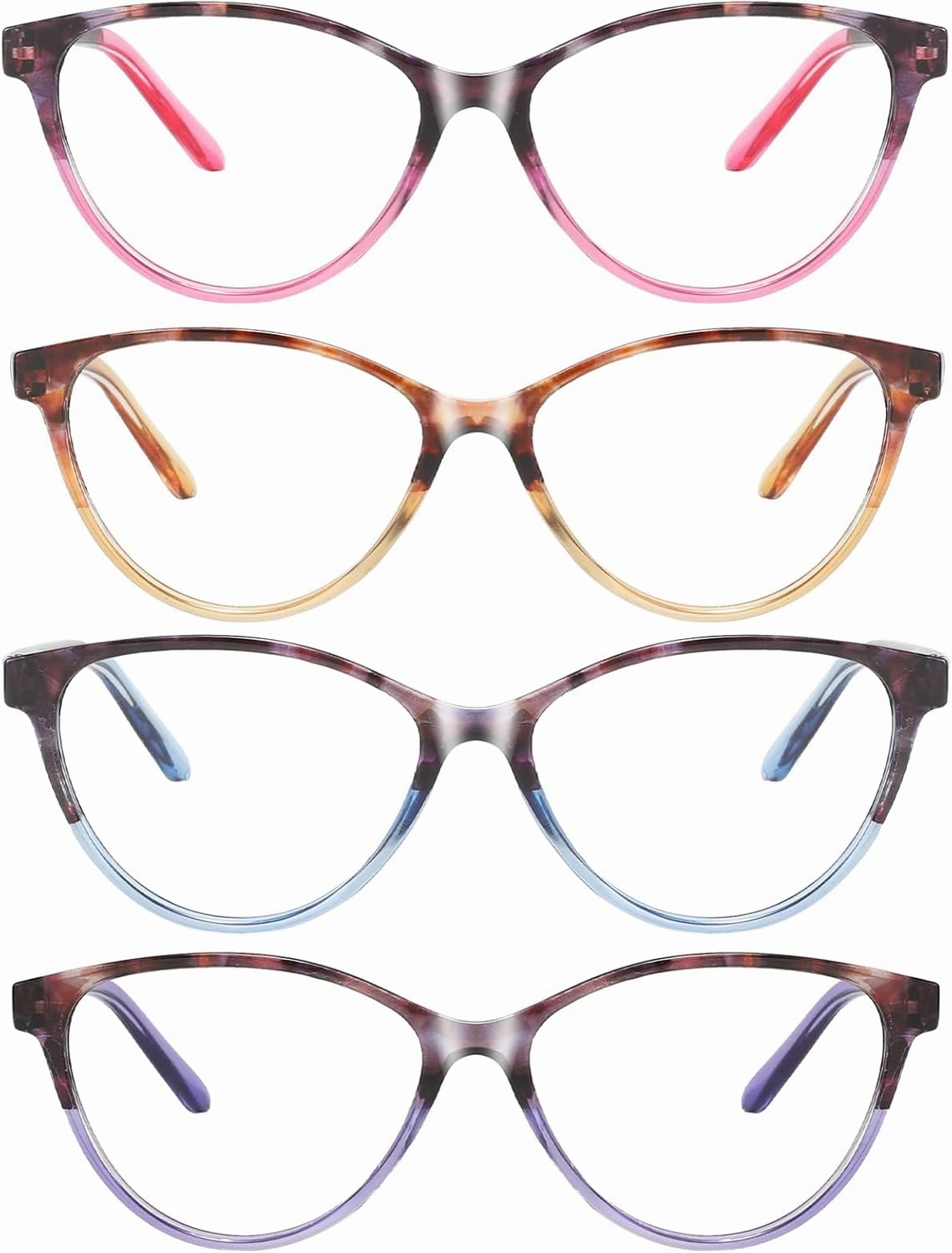 Przene 4 Pack Blue Light Blocking Reading Glasses,Readers for Women and Men with Spring Hinge