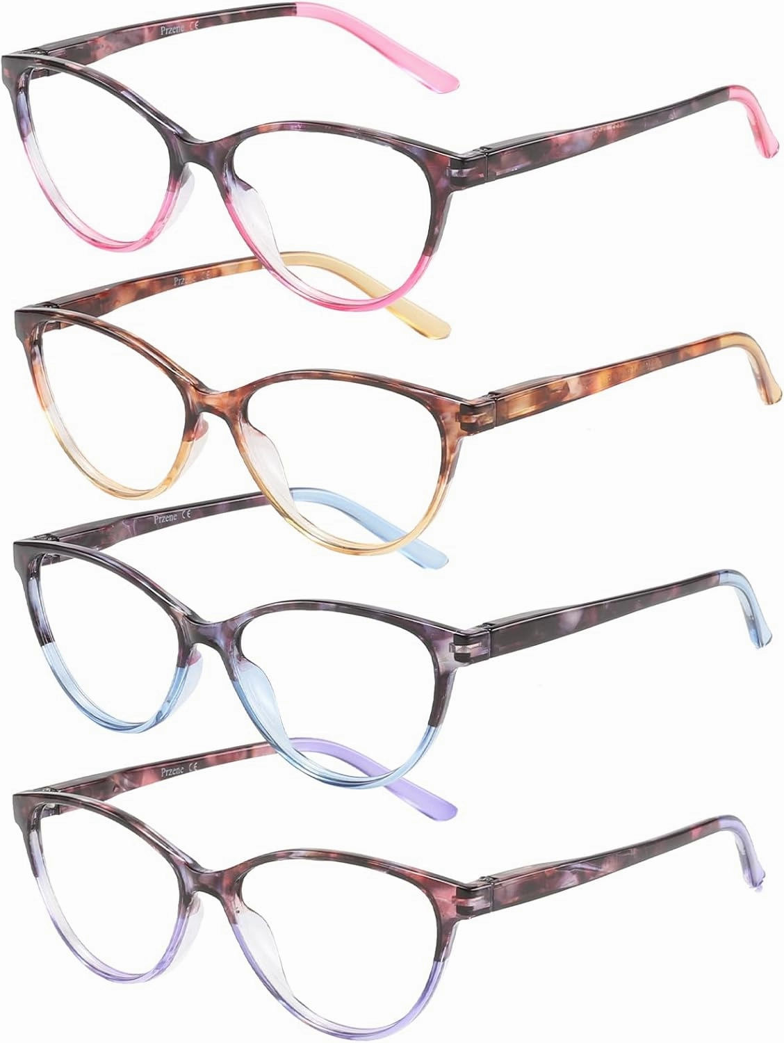 Przene 4 Pack Blue Light Blocking Reading Glasses,Readers for Women and Men with Spring Hinge