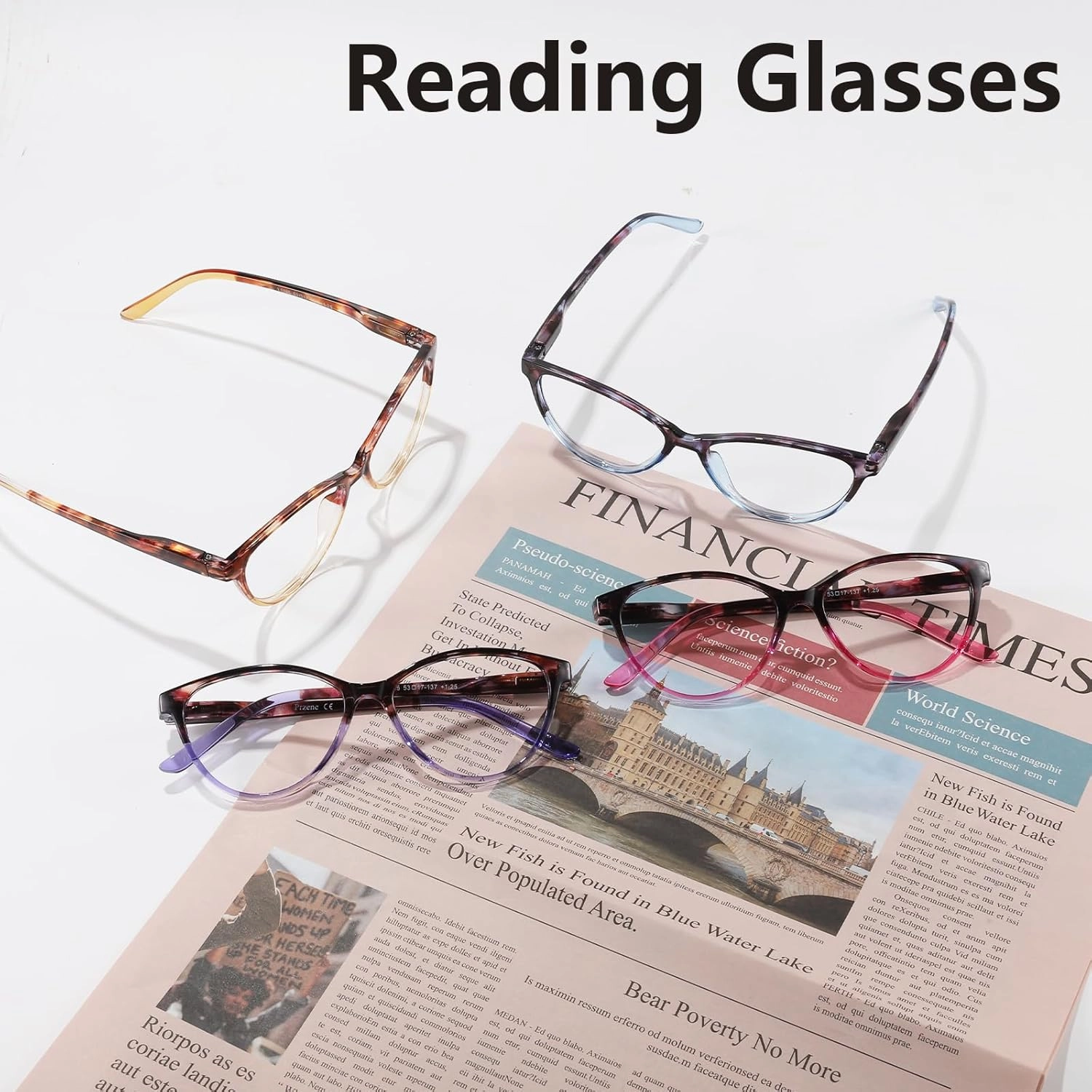 Przene 4 Pack Blue Light Blocking Reading Glasses,Readers for Women and Men with Spring Hinge