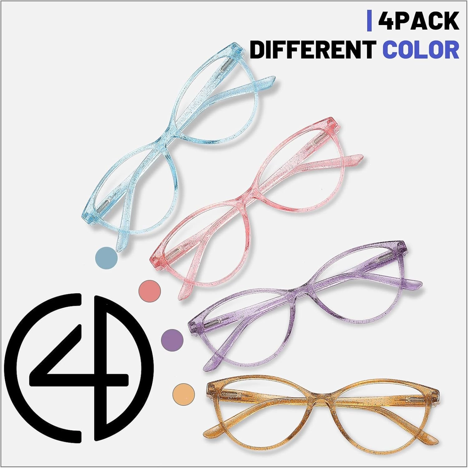 Przene 4 Pack Blue Light Blocking Reading Glasses,Readers for Women and Men with Spring Hinge