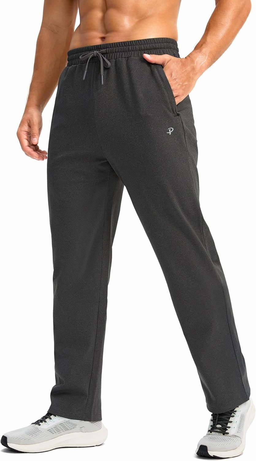 Pudolla Men's Fleece Lined Sweatpants with Zipper Pockets Winter Warm Water Resistant Athletic Pants for Workout Running