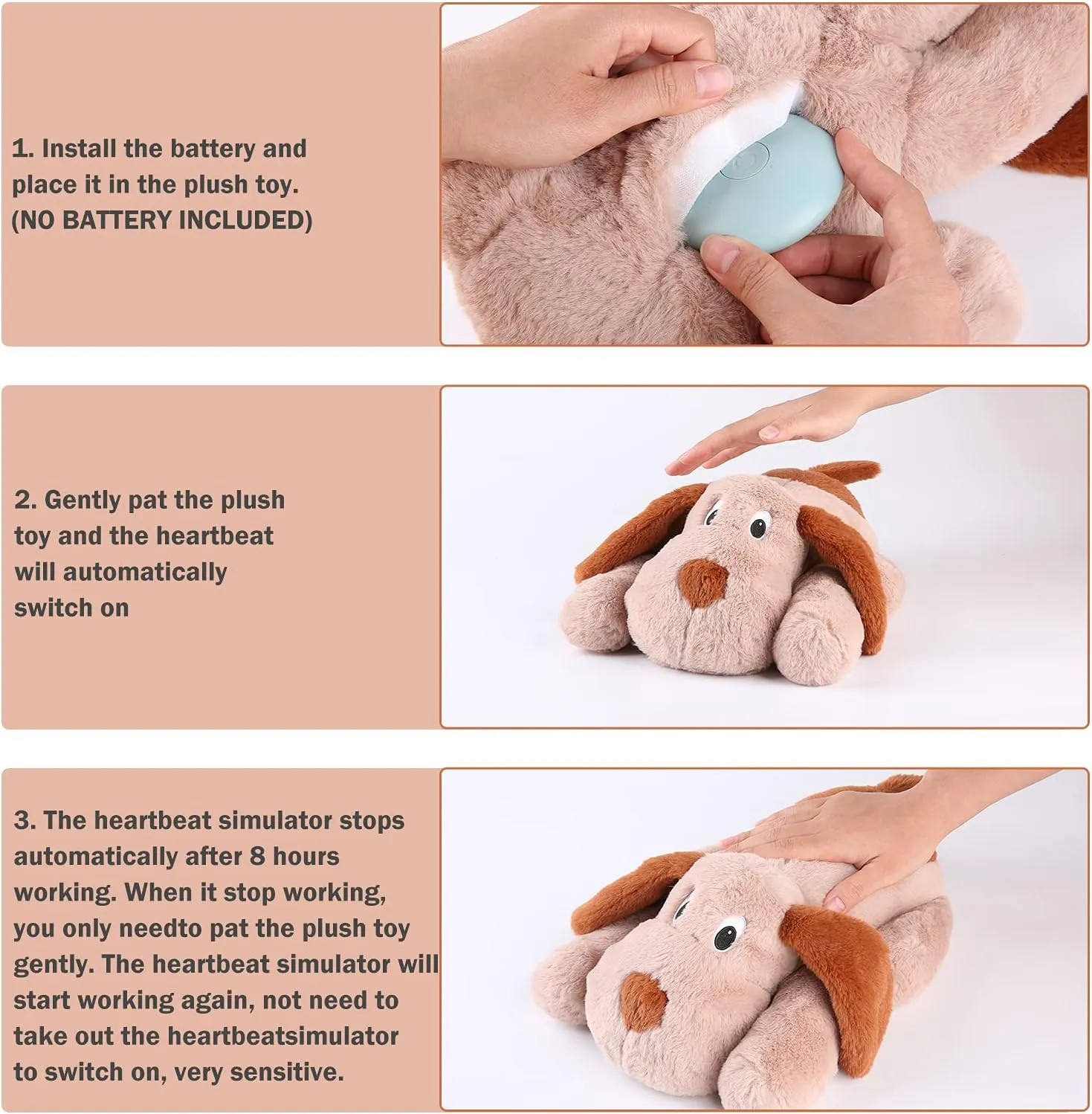 Puppy Heartbeat Toy, Dog Heartbeat Toy for Separation Anxiety Relief, Puppy Toy with Heartbeat Stuffed Animal Anxiety Calming Behavioral Aid Plush Toy for Dogs Cats Pets (Brown)