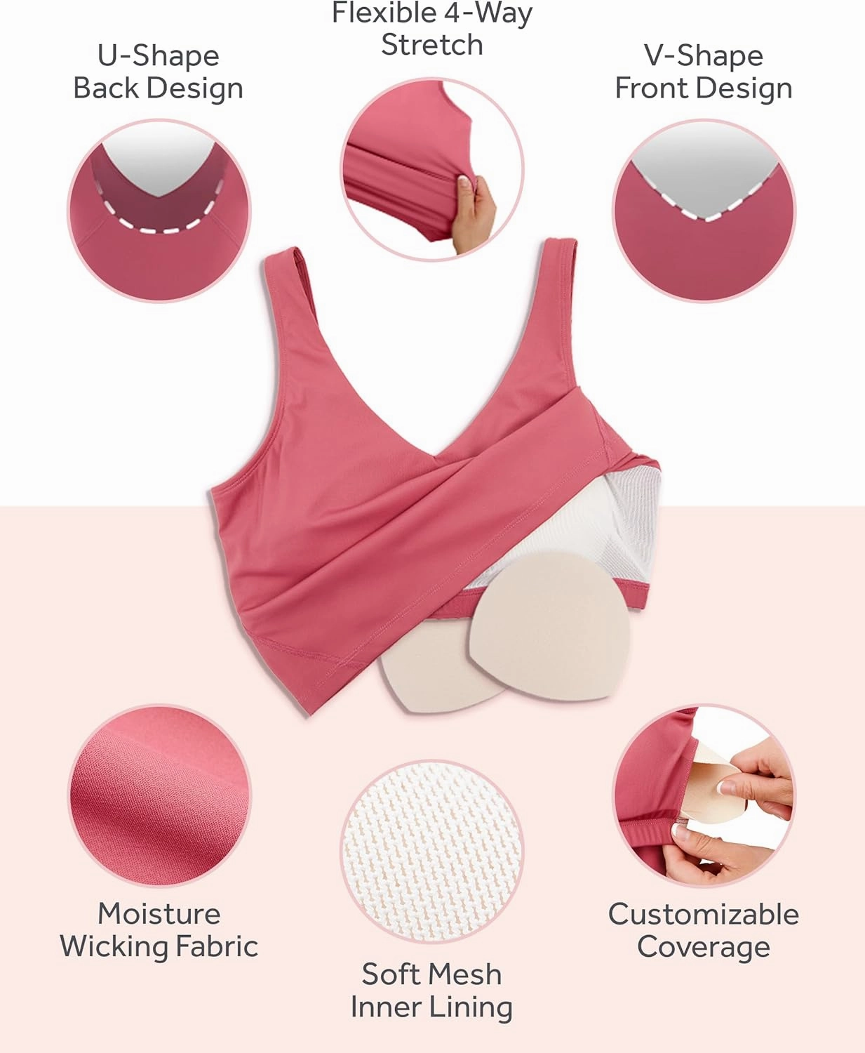 PURE CHAMP 2 Pack Sports Bras for Women High Support No Underwire Longline Workout Tops for Women Tops with Removable Padding