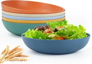 PYRMONT 65 OZ Salad Bowls Set of 6 - 10 inch Serving Bowls - Wheat Straw Plates - Dishwasher Safe - Wide and Shallow for Kitchen, Pasta, Noodles - Multi Color