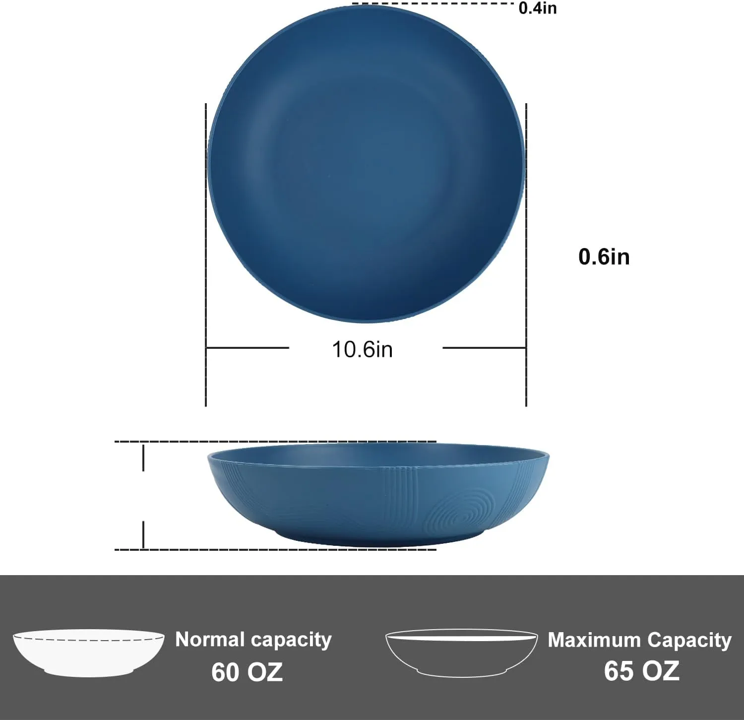 PYRMONT 65 OZ Salad Bowls Set of 6 - 10 inch Serving Bowls - Wheat Straw Plates - Dishwasher Safe - Wide and Shallow for Kitchen, Pasta, Noodles - Multi Color