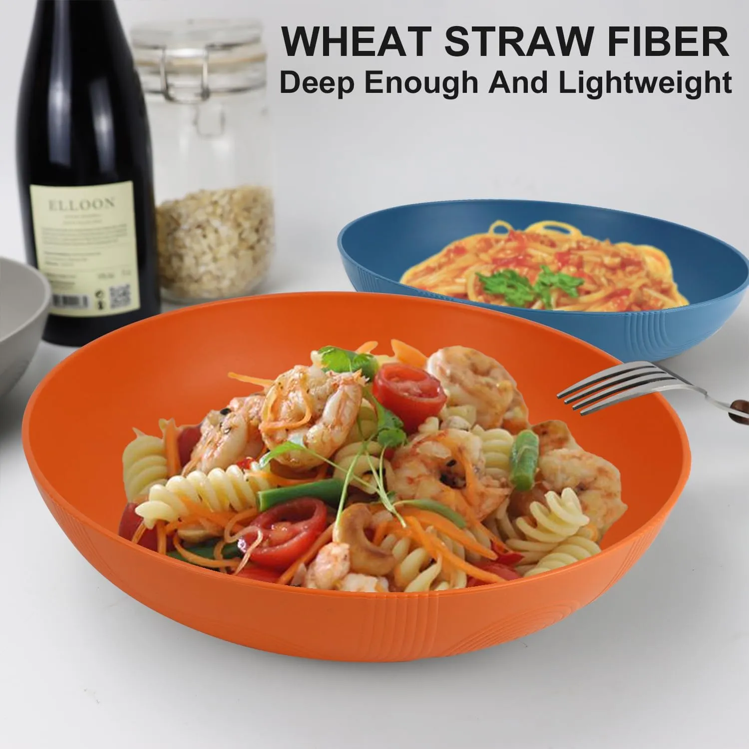 PYRMONT 65 OZ Salad Bowls Set of 6 - 10 inch Serving Bowls - Wheat Straw Plates - Dishwasher Safe - Wide and Shallow for Kitchen, Pasta, Noodles - Multi Color