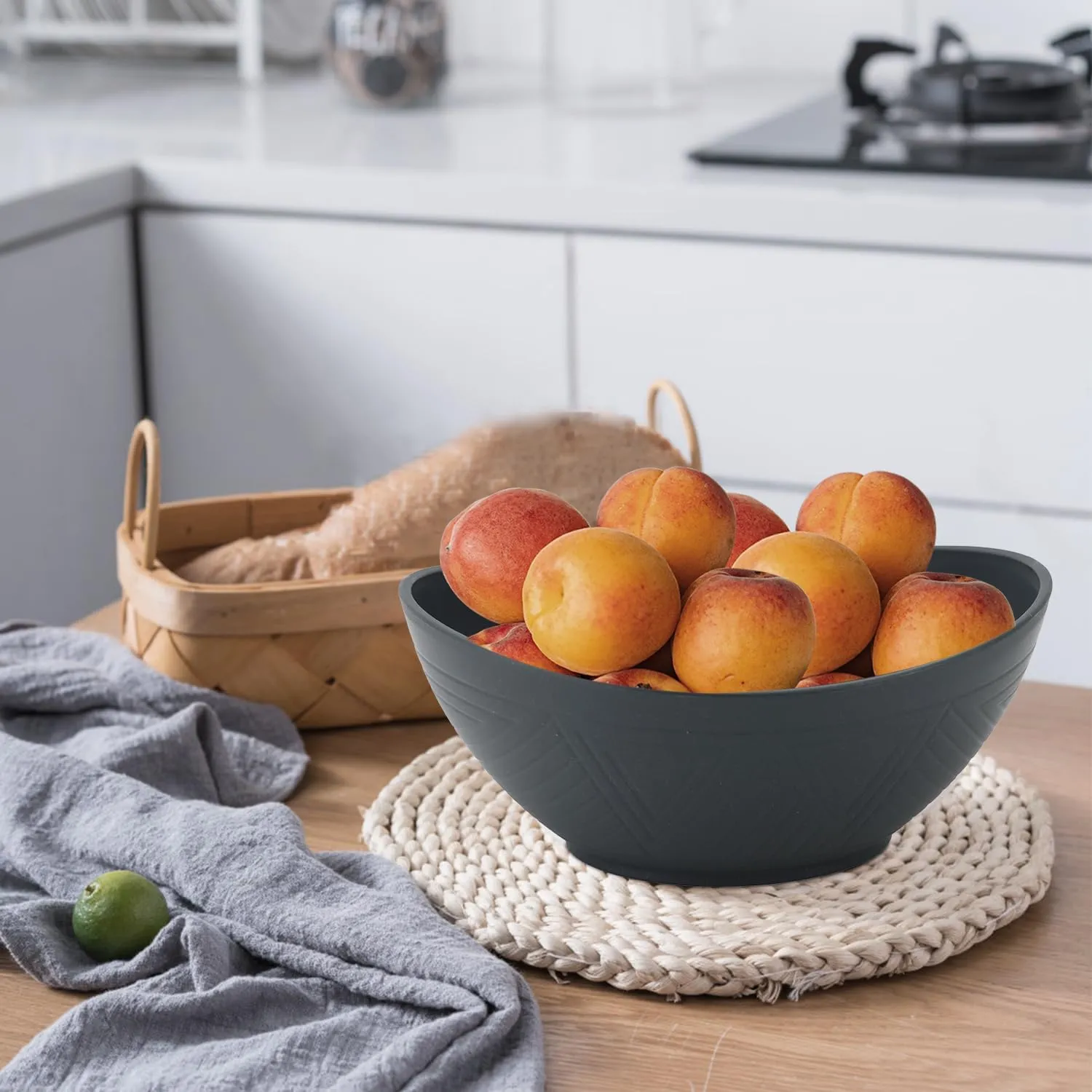 PYRMONT Large Salad & Wheat Straw Bowls - 65oz Serving Set of 4 for Kitchen, Soup, Cereal, Pasta - Microwave & Dishwasher Safe, BPA-Free
