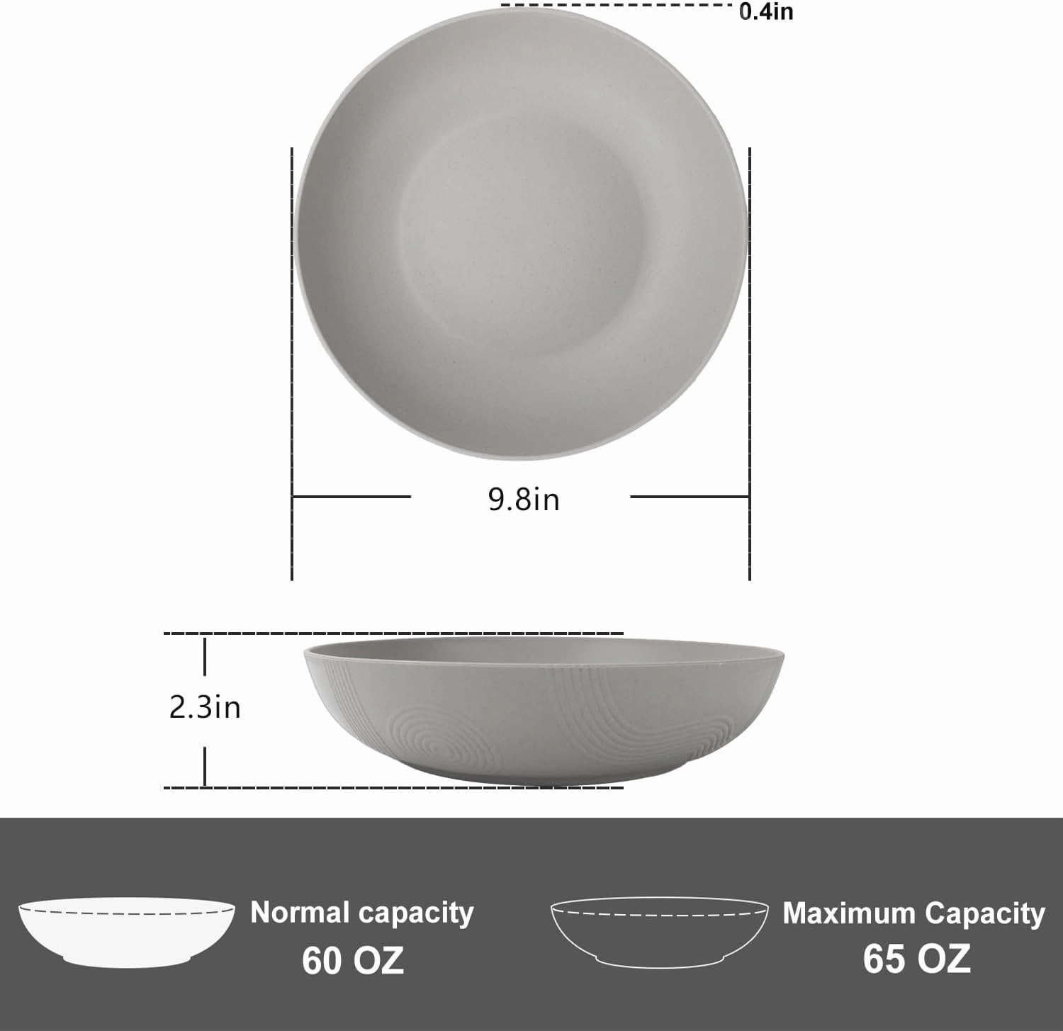 PYRMONT 65oz Wheat Straw Bowls-10 inches Large Salad Bowls Set of 6,Bowls for Kitchen,Shallow Serving Bowls,Lightweight & Unbreakable,Microwave & Dishwasher Safe,BPA-Free