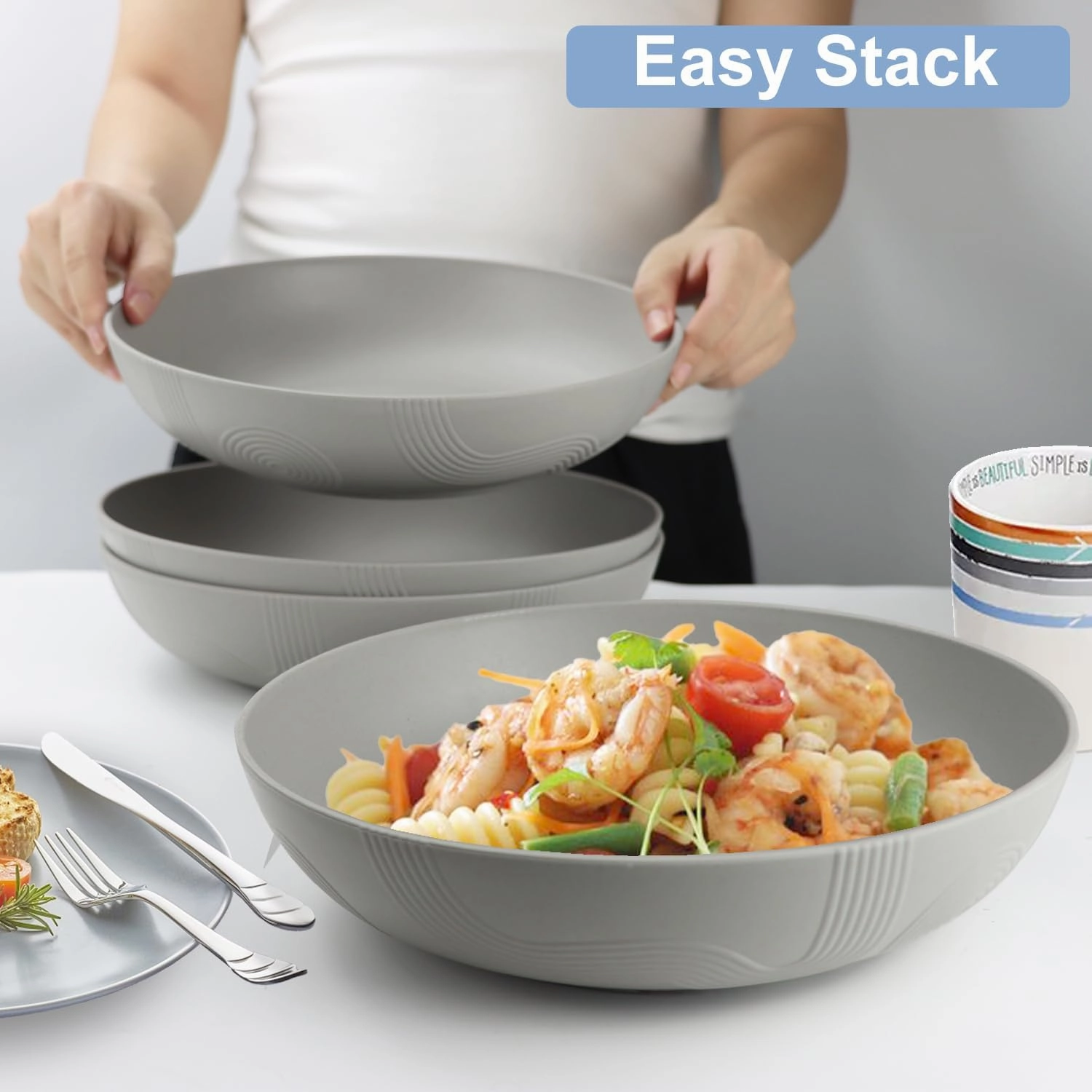 PYRMONT 65oz Wheat Straw Bowls-10 inches Large Salad Bowls Set of 6,Bowls for Kitchen,Shallow Serving Bowls,Lightweight & Unbreakable,Microwave & Dishwasher Safe,BPA-Free