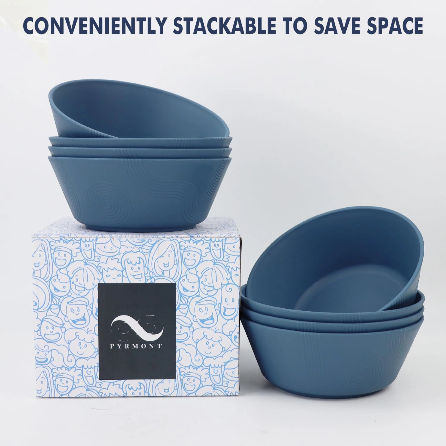 PYRMONT Wheat Straw Bowls 36oz Cereal Bowls Set of 8 Salad Bowls Dishwasher & Microwave Safe Bowls for Kitchen, Plastic Bowls Reusable for Salad, Cereal, Snack, BPA-Free