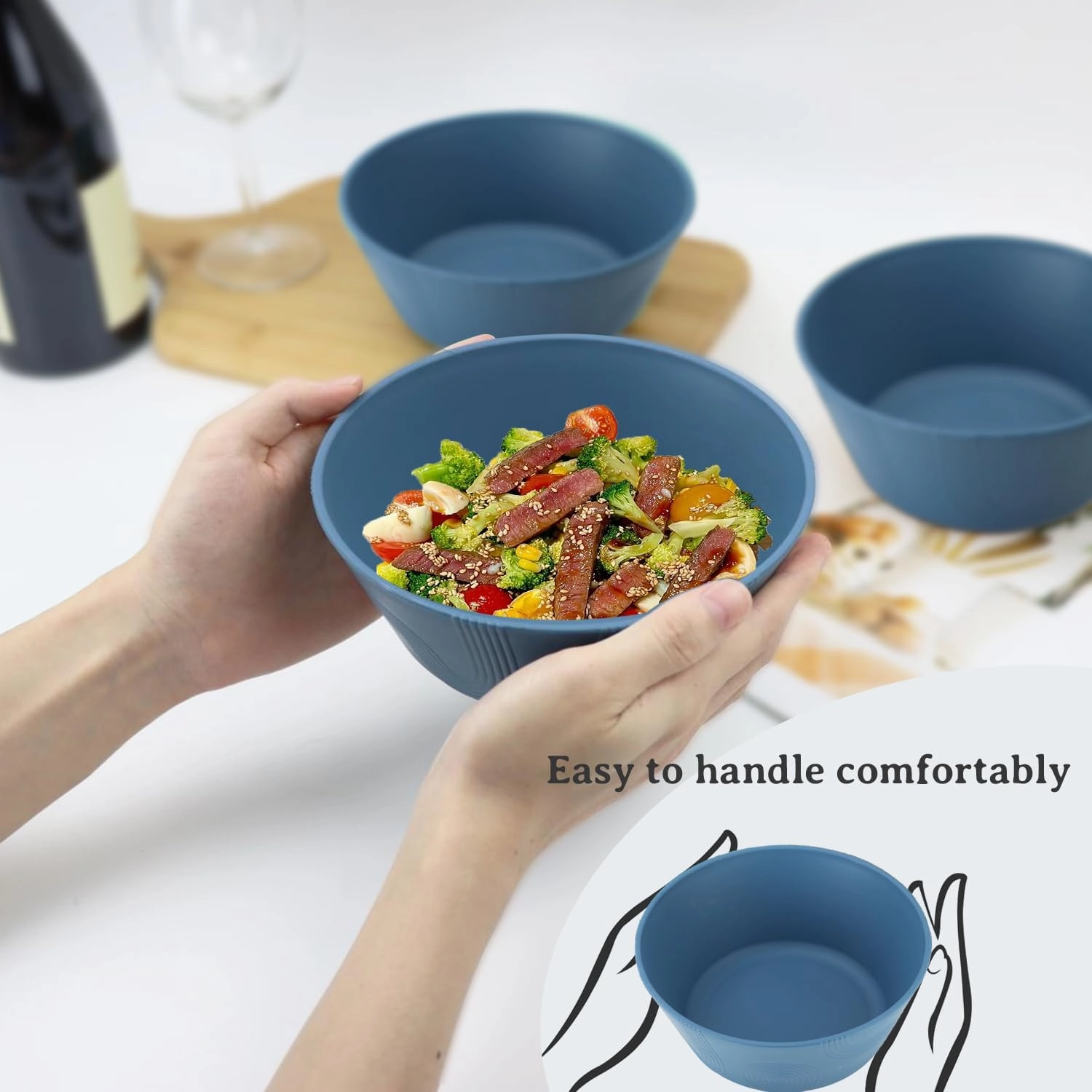 PYRMONT Wheat Straw Bowls 36oz Cereal Bowls Set of 8 Salad Bowls Dishwasher & Microwave Safe Bowls for Kitchen, Plastic Bowls Reusable for Salad, Cereal, Snack, BPA-Free