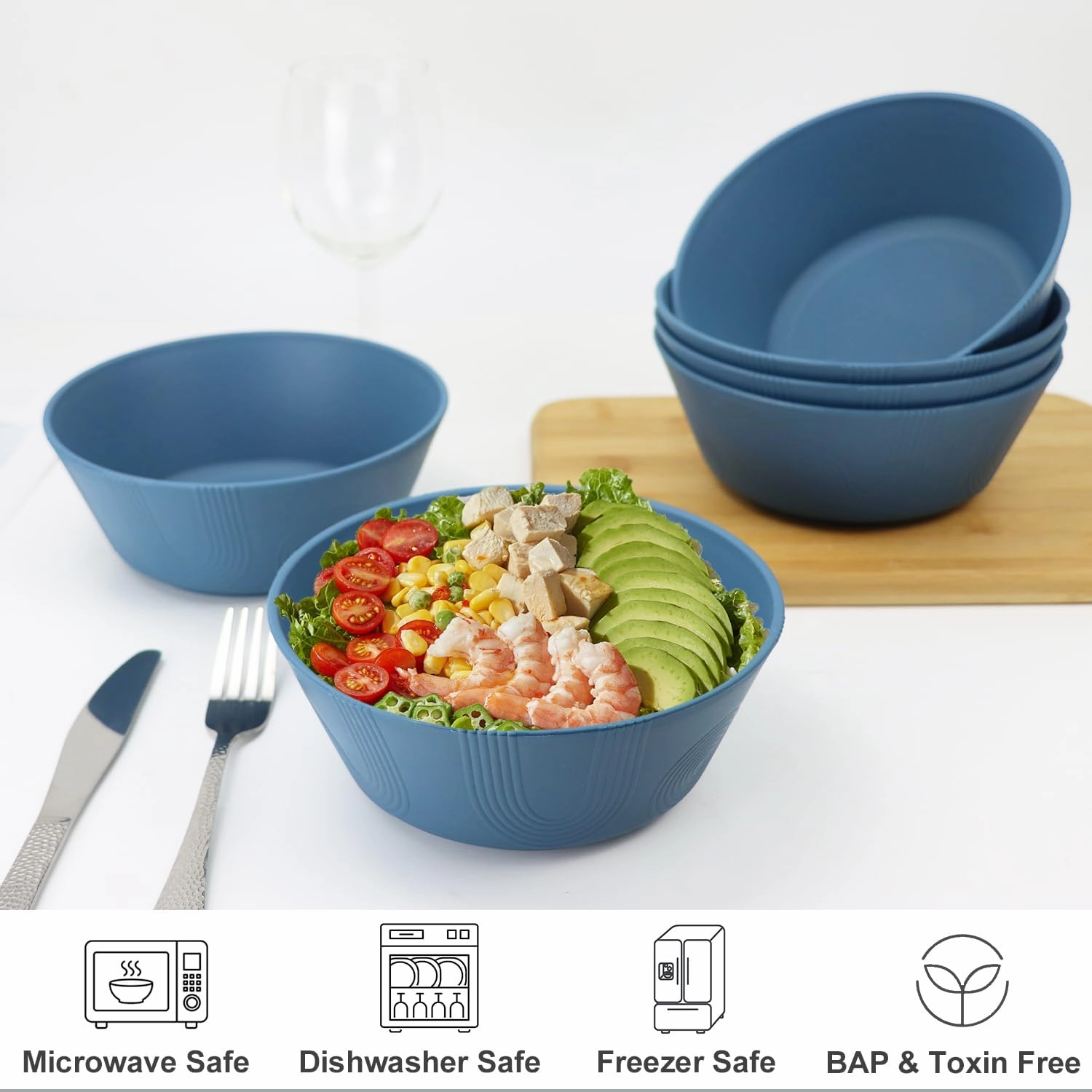 PYRMONT Wheat Straw Bowls 36oz Cereal Bowls Set of 8 Salad Bowls Dishwasher & Microwave Safe Bowls for Kitchen, Plastic Bowls Reusable for Salad, Cereal, Snack, BPA-Free