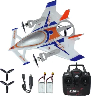 QIDI 570 RC Airplane 2.4Gh 6CH RC Glider Fixed Wing Aircraft 3 Flight Models Brushless RC Helicopters Vertical Takeoff RC Glider (Blue)