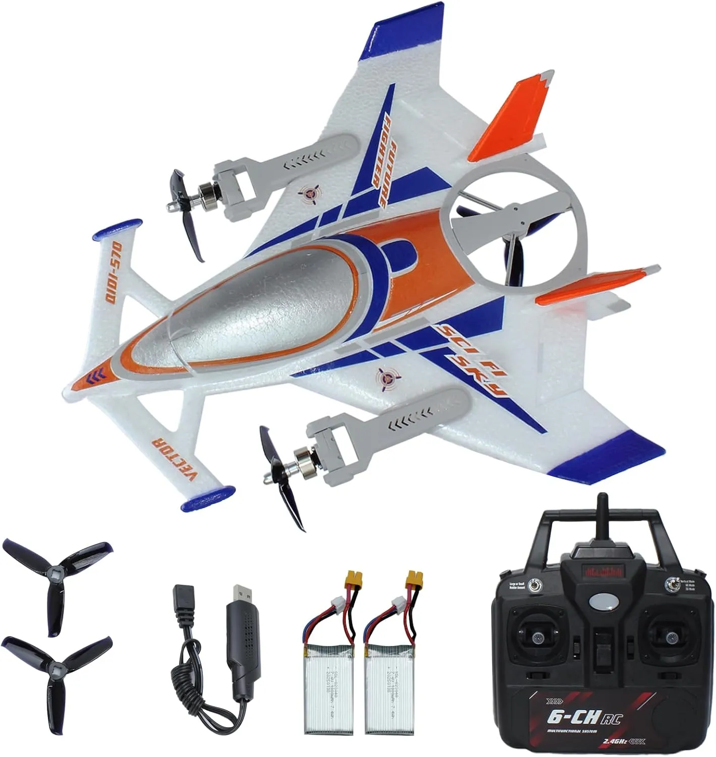 QIDI 570 RC Airplane 2.4Gh 6CH RC Glider Fixed Wing Aircraft 3 Flight Models Brushless RC Helicopters Vertical Takeoff RC Glider (Blue)