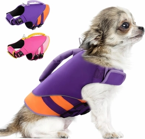 Queenmore Dog Life Jacket,Dog Life Vest for Swimming Boating,Life Jackets for Small Dogs,Ripstop Pet Life Vests with Strong Rescue Purple,S