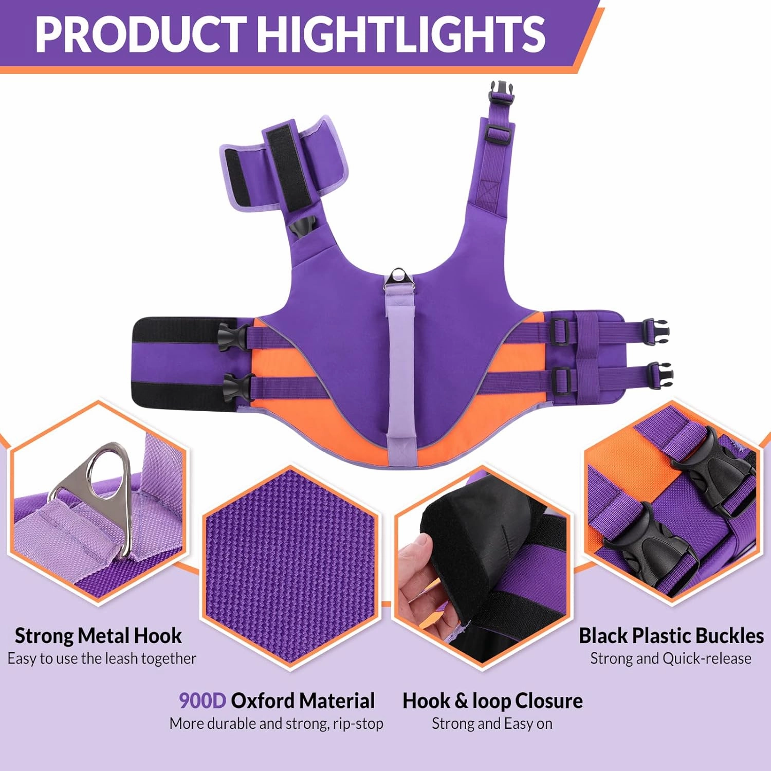 Queenmore Dog Life Jacket,Dog Life Vest for Swimming Boating,Life Jackets for Small Dogs,Ripstop Pet Life Vests with Strong Rescue Purple,S