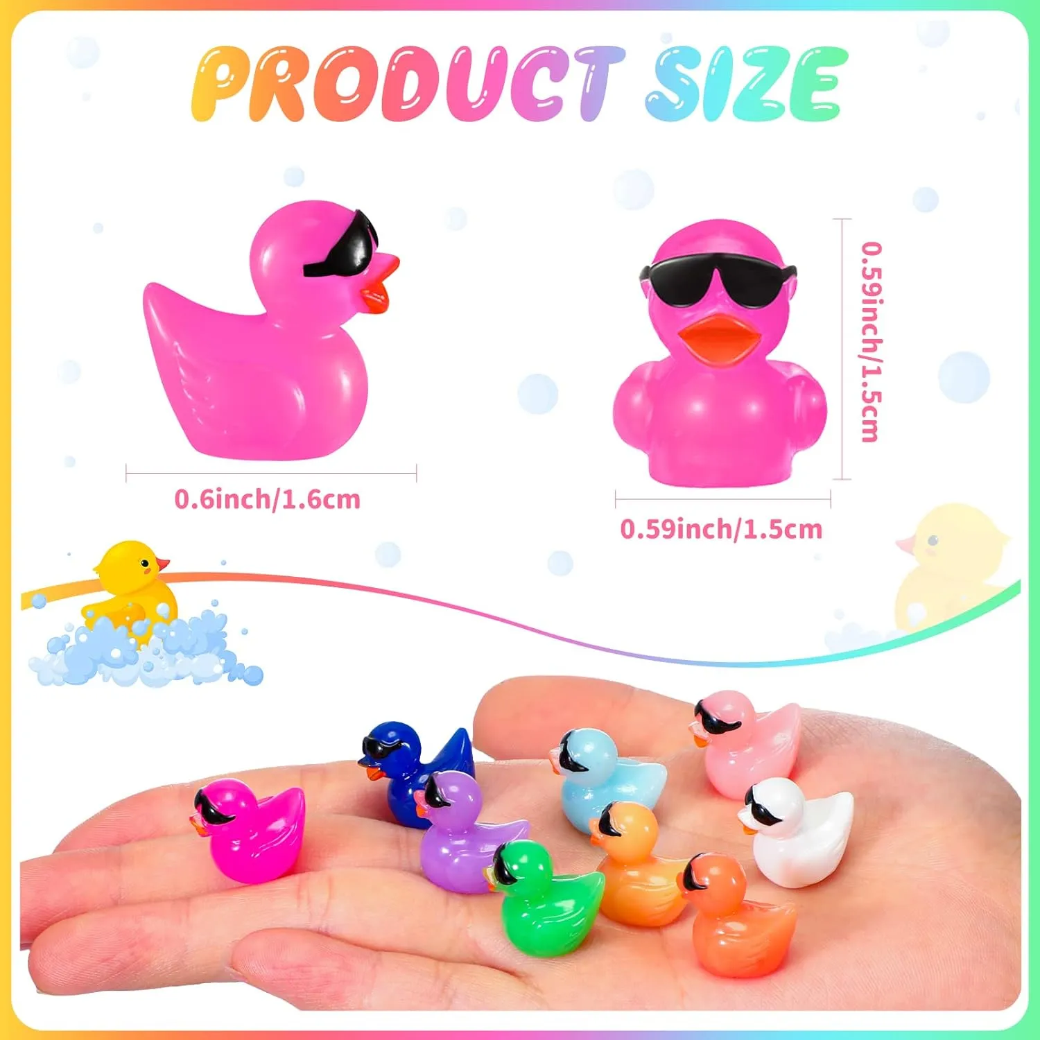 Qunclay Mini Resin Duck with Sunglasses Tiny Ducks Bulk Tiny Colorful Duck Figures Miniature Dollhouse Accessories DIY Craft Toys for Birthday Gift Micro Fairy Landscape Aquarium Potted (200 Pcs)