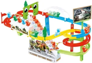 Race Track Car Toy for Kids Dinosaur Adventure Vehicle Playset with 5 Mini Cars & Road Map Race Car Track Toys Educational Toy for 3 4 5 6 7 Year Old Boys Girls (Doublu Blue)