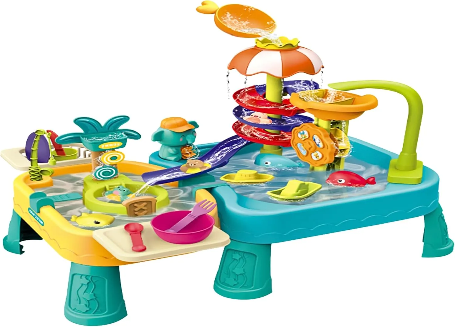 Rain Showers Splash Pond Toddler Water Table, Kids Water and Sand Activity Sensory Playset, Summer Outdoor Toys, 13 Piece Toy Accessories, for Toddles 1.5  Years Old