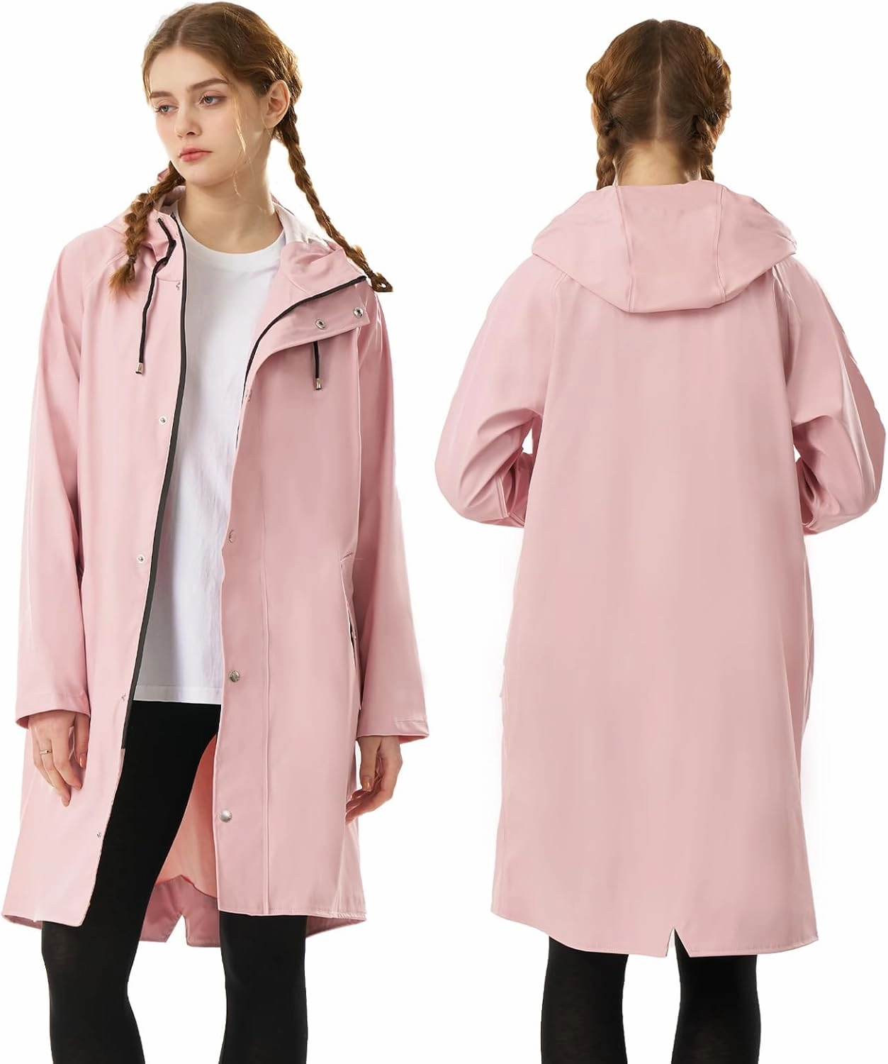 Raincoat for Women Waterproof Rain Jackets with Hooded Hiking Coat Outdoor Lightweight Windbreaker Hood Trench Coat