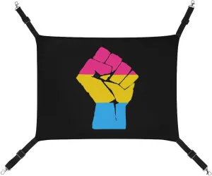 Raised Fist Pansexuality Pride Flag Cat Hanging Hammock Soft Breathable Pet Cage Dog Hammock with Adjustable Straps and Metal Hooks