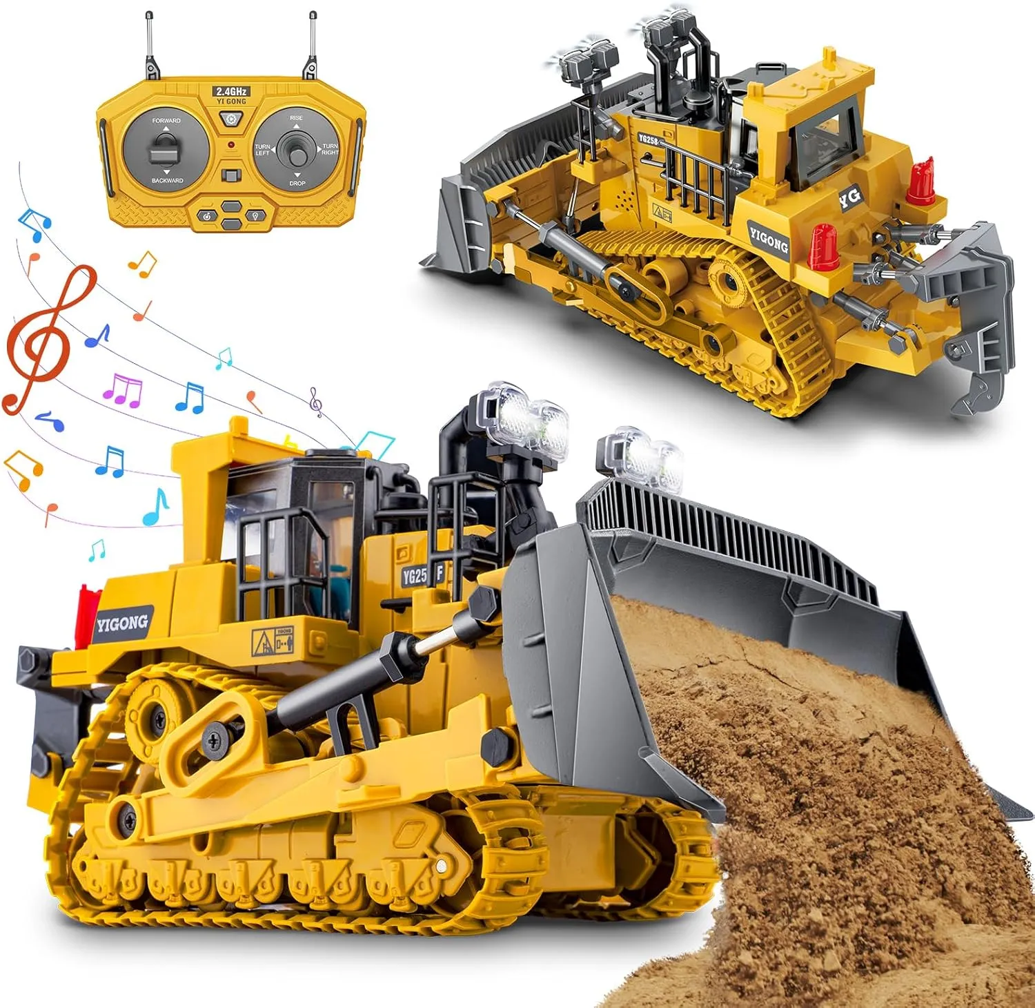 Rc Bulldozer Toys - Remote Control Bulldozer Construction Vehicles Trucks Toys for Boys Kids Age 7 8-12 - Metal Remote Control Electric Tractor Loader Toys with Light and Sound - Birthday Gift