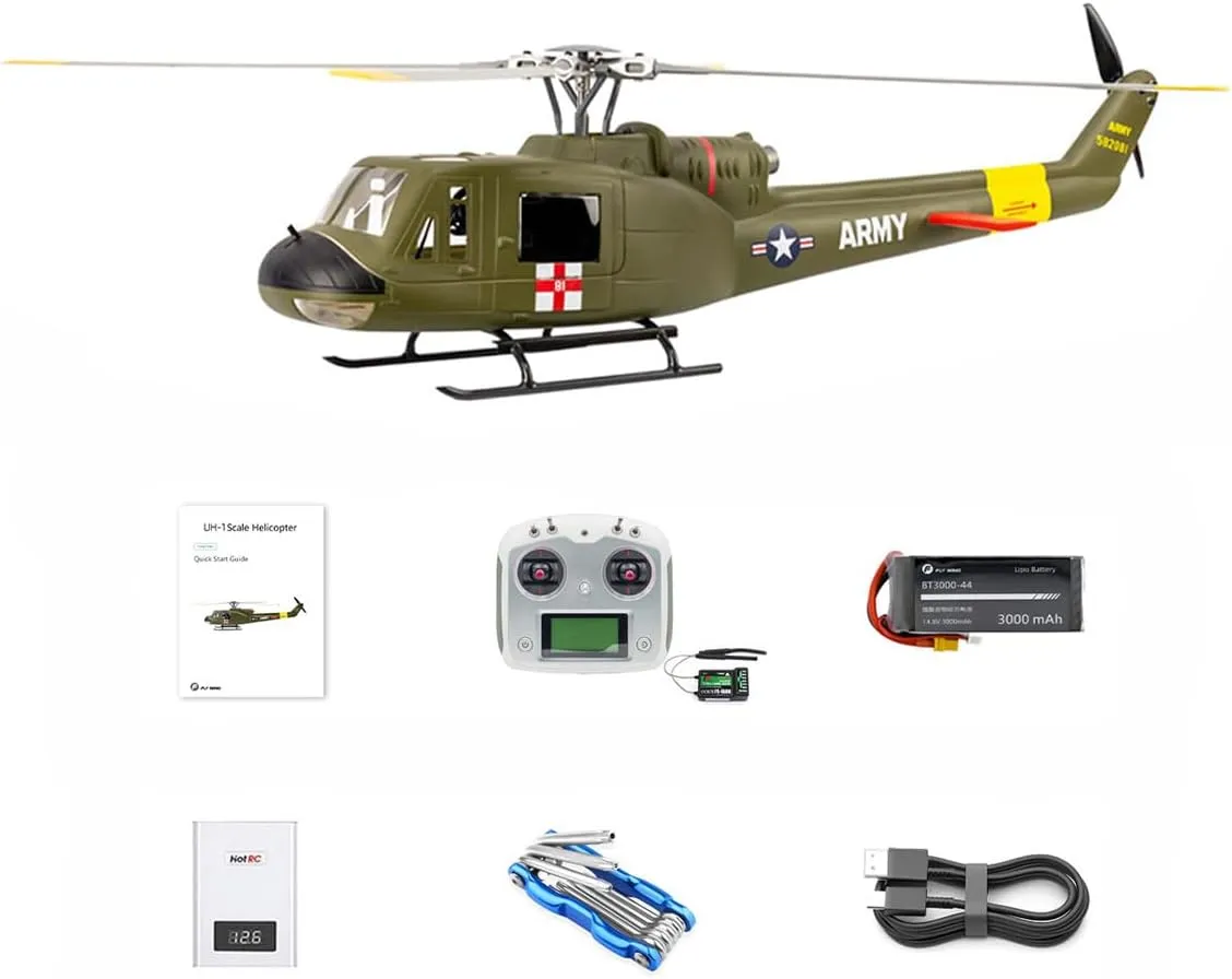 RC Helicopter, Fly Wing UH1-V4 Huey 470-Class 2.4G 6CH Dual Brushless Motor RC Military Helicopter with GPS Positioning Four Flight Modes (RTF Version)