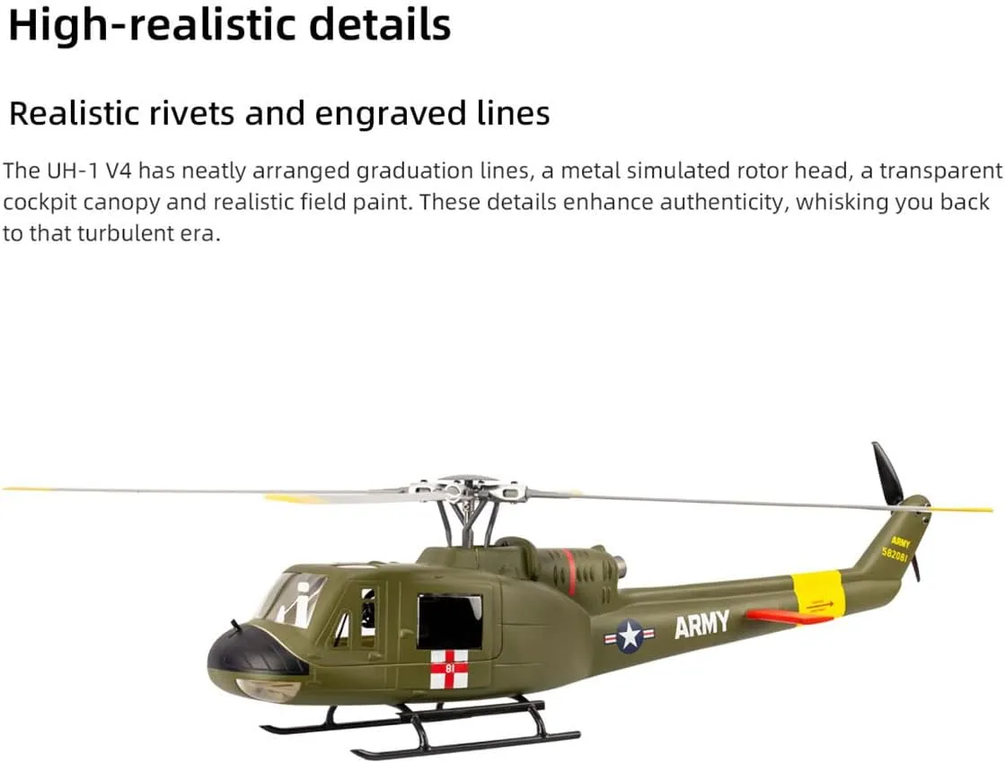 RC Helicopter, Fly Wing UH1-V4 Huey 470-Class 2.4G 6CH Dual Brushless Motor RC Military Helicopter with GPS Positioning Four Flight Modes (RTF Version)