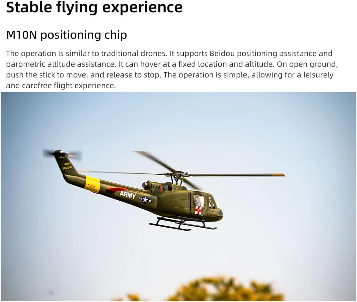 RC Helicopter, Fly Wing UH1-V4 Huey 470-Class 2.4G 6CH Dual Brushless Motor RC Military Helicopter with GPS Positioning Four Flight Modes (RTF Version)
